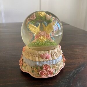 Vintage Musical Snow Globe Bluebirds Roses Hearts Look of Love Music Box 6 inch